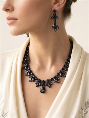 Lacivert Taşlı Kolye Küpe Bileklik Set Şık Zarif Günlük ve Abiye Kombin Takı