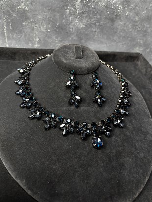 Lacivert Taşlı Kolye Küpe Bileklik Set Şık Zarif Günlük ve Abiye Kombin Takı