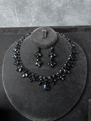 Lacivert Taşlı Kolye Küpe Bileklik Set Şık Zarif Günlük ve Abiye Kombin Takı