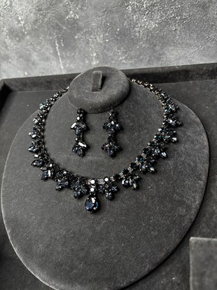 Lacivert Taşlı Kolye Küpe Bileklik Set Şık Zarif Günlük ve Abiye Kombin Takı