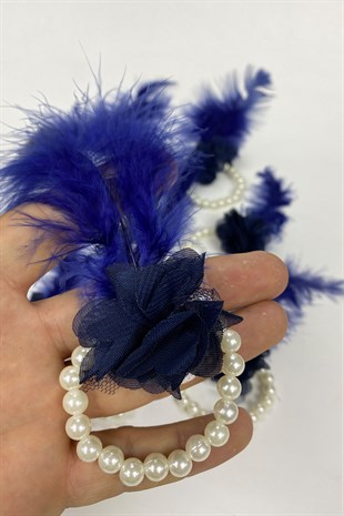 Navy Blue Feathered Pearls Bridesmaid Bracelet 10 pcs