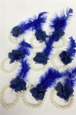 Navy Blue Feathered Pearls Bridesmaid Bracelet 10 pcs