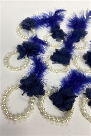 Navy Blue Feathered Pearls Bridesmaid Bracelet 10 pcs