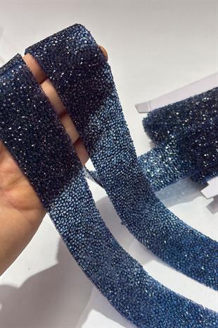 Lacivert Ütüyle Yapışan Şerit Taş Boncuk 4 Cm