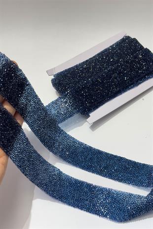 Lacivert Ütüyle Yapışan Şerit Taş Boncuk 4 Cm