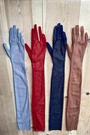 Lacivert Uzun Şık Gelin Eldiveni Tül Eldiven Nikah/Düğün/Parti Eldiveni