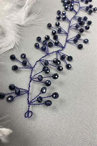 إكسسوار تاج الزفاف مطرز باللون الأزرق الداكن