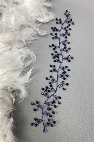 إكسسوار تاج الزفاف مطرز باللون الأزرق الداكن