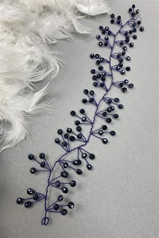 إكسسوار تاج الزفاف مطرز باللون الأزرق الداكن