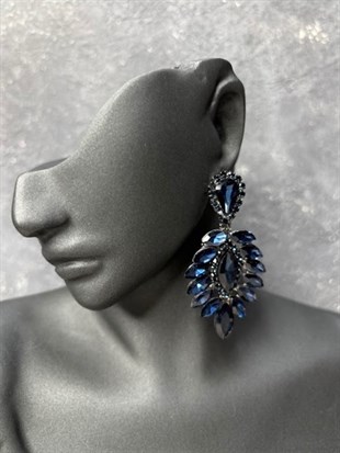 Lacivert Vera Mekik Vip Kristal Taşlı Abiye Gelin Küpesi