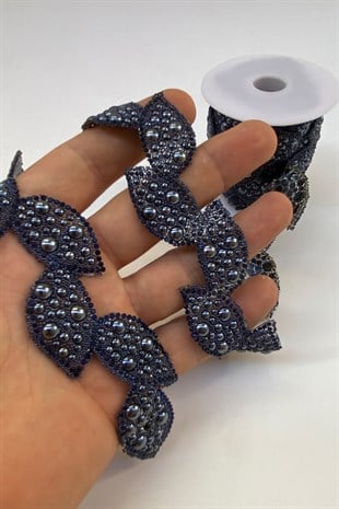 زخرفة شريط حجري على شكل ورقة زرقاء داكنة