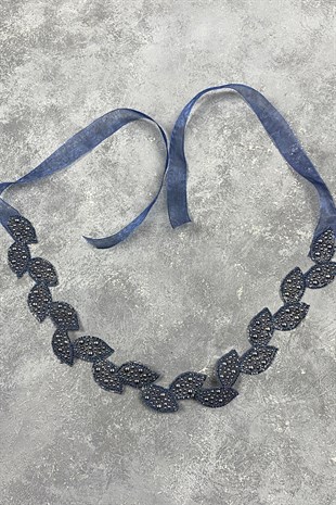 Lacivert Yaprak Taşlı Elbise Kemeri ve Bel Aksesuarı