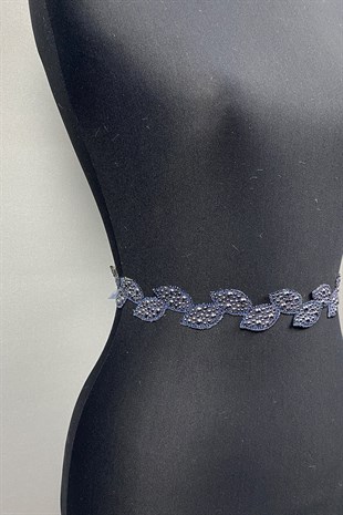 Lacivert Yaprak Taşlı Elbise Kemeri ve Bel Aksesuarı