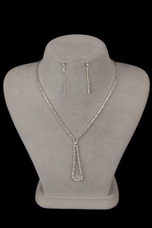 Lade Şık Kristal Taşlı Abiye Kolye Ve Küpe Seti