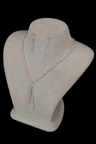 Lade Şık Kristal Taşlı Abiye Kolye Ve Küpe Seti