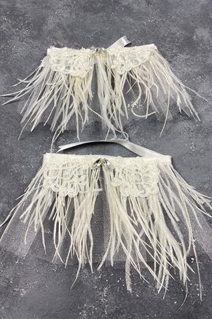 Lavin Lace Feathered Couple Bridal Bracelet Hand Accessory