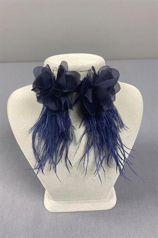 Laser Flower Ostrich Feather Earrings