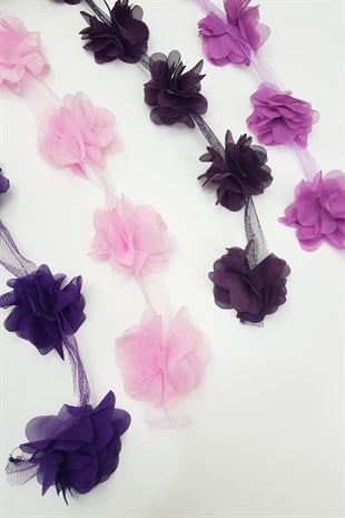 Renkli Lazer Kesim Şifon Tül Çiçek