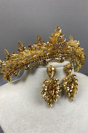 Lena Crystal Bridal Henna Crown And Earring Set