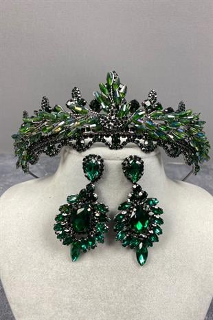 Lena Crystal Bridal Henna Crown And Stone Earring Set