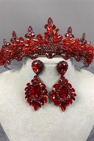 Lena Crystal Bridal Henna Crown And Stone Earring Set