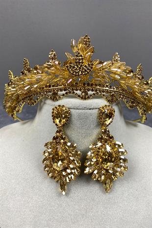 Lena Crystal Bridal Henna Crown And Stone Earring Set