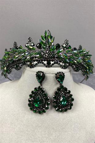 Lena Crystal Bridal Henna Crown And Stone Earring Set