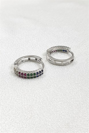 Lenin Silver Renkli Taşlı Halka Küpe