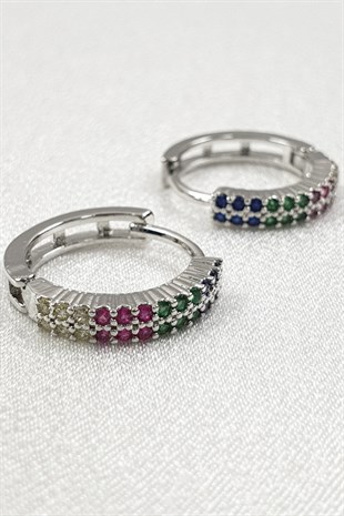 Lenin Silver Renkli Taşlı Halka Küpe