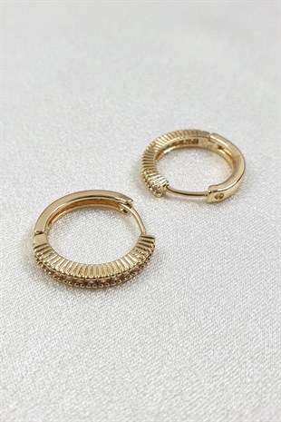 Leon Model Gold Renk Halka Taşlı Küpe