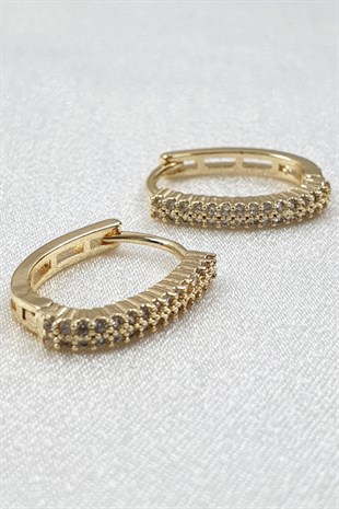 Leon Taşlı Gold Renk Halka Küpe