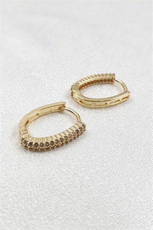 Leon Taşlı Gold Renk Halka Küpe