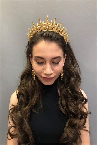 Leonis Model Honey Color Bridal Henna Tiara and Earring