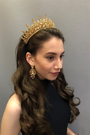 Leonis Model Honey Color Bridal Henna Tiara and Earring