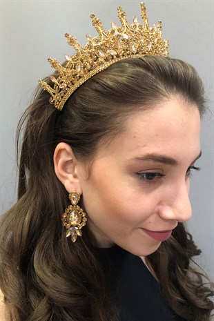 Leonis Model Honey Color Bridal Henna Tiara and Earring