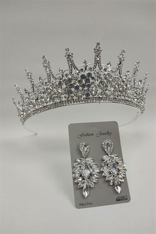 Leonis Model Bridal Crown And Earrings With Drop Stone