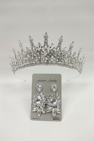 Leonis Model Gelin Tacı Ve Mekik Damla Taşlı Küpe