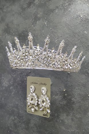 Leonis Model Gelin Tacı Ve Mekik Damla Taşlı Küpe