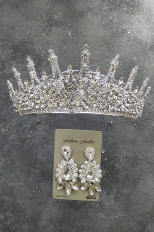 Leonis Model Gelin Tacı Ve Mekik Damla Taşlı Küpe