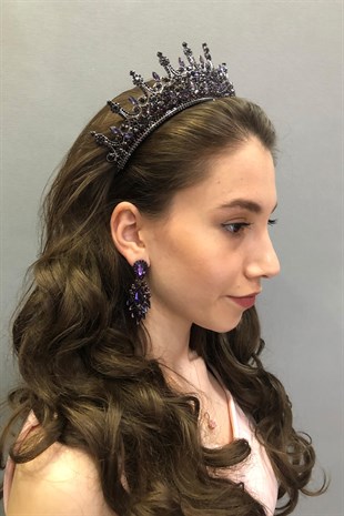 Leonis Model Purple Bridal Henna Tiara and Earring
