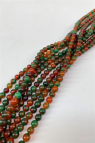 Leopar Karışık Ceyt Doğal Taş Boncuk 8 mm