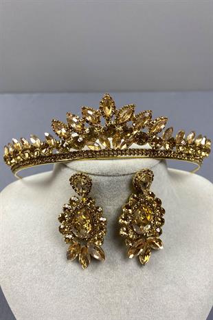 Leyn Bridal Henna Crown and Shuttle Stone Earrings