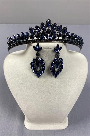Leyn Bridal Henna Crown and Shuttle Stone Earrings