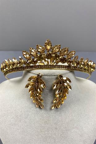 Leyn Bridal Henna Crown and Shuttle Stone Earrings