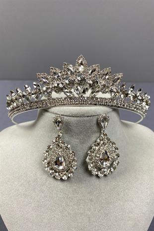 Leyn Gelin Tacı Ve Mekik Taşlı Küpe