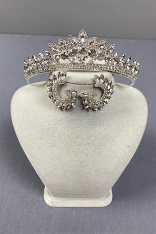 Leyn Gelin Tacı Ve Mekik Taşlı Küpe