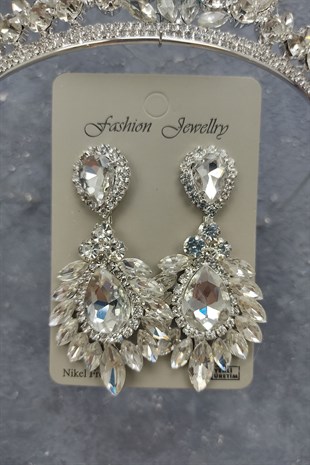 Leyn Model Gelin Tacı Ve Damla Mekik Taşlı Küpe