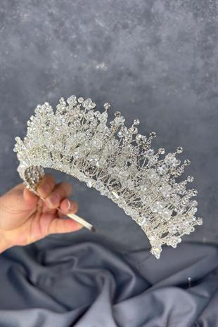 Lidan Yoğun İşlemeli Kristalli Gelin Tacı Saç Aksesuarı