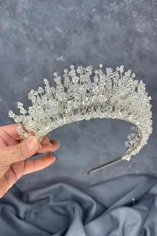 Lidan Yoğun İşlemeli Kristalli Gelin Tacı Saç Aksesuarı