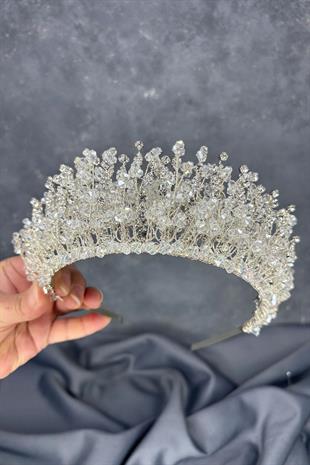 Lidan Yoğun İşlemeli Kristalli Gelin Tacı Saç Aksesuarı